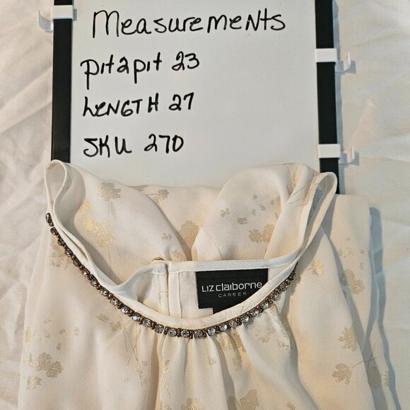 Liz Claiborne Ivory Textured Rhinestones Long Sleeve Blouse Womens Size Large XL - Picture 8 of 8